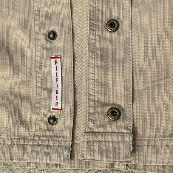 Vtg Tommy Hilfiger Mini Skirt Womens 16 Khaki Cargo Snap Front Y2K 2000s A-Line - Picture 5 of 11